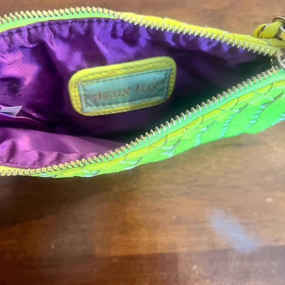 Duex Lux bright yellow‎ leather wristlet purse